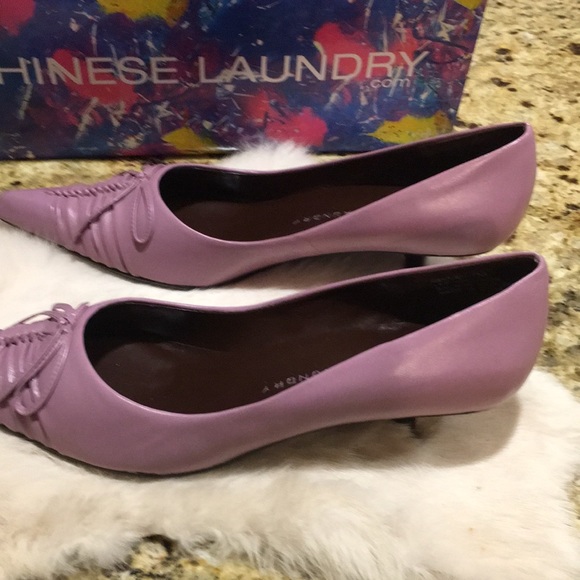 Chinese Laundry GENTLE Mauve Leather Woman’s Pointed Toe T-Cup heel Shoe NEW - Picture 8 of 9